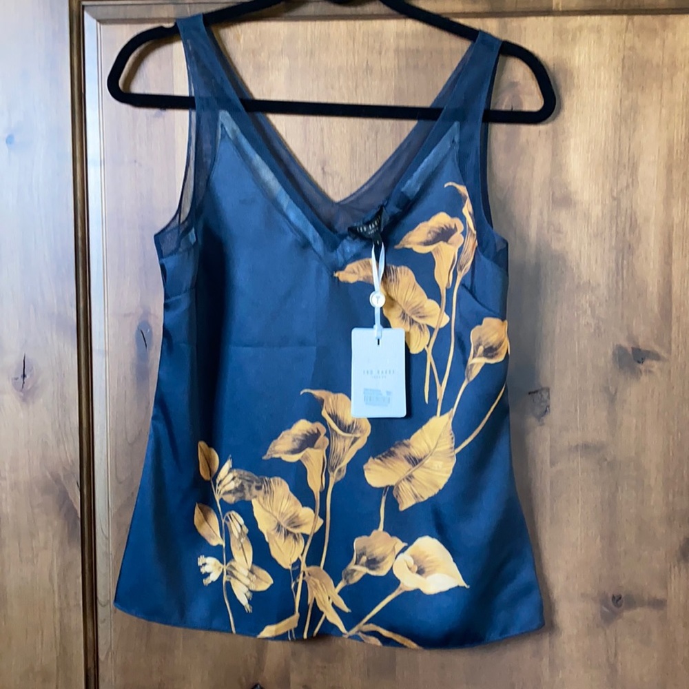 Navy and gold silk camisole tank
